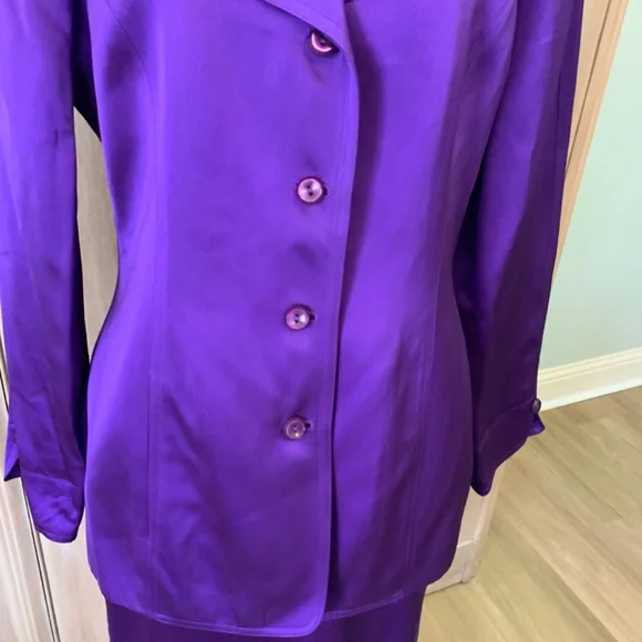Vintage Purple Power Suit Skirt Set 90s Career Blazer & Pencil Skirt Sz 10/12